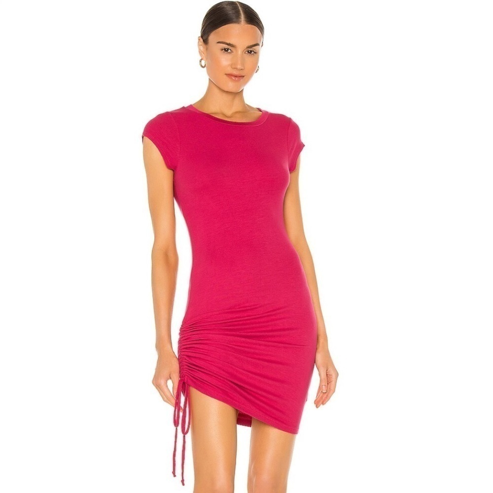 NWT LA Made Isla Ribbed Side Cinched Mini Dress in Pink